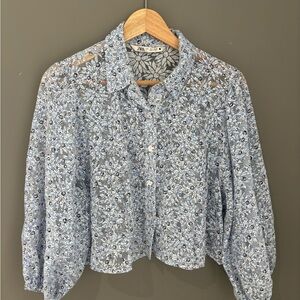 Zara Light Blue Lace Floral Blouse